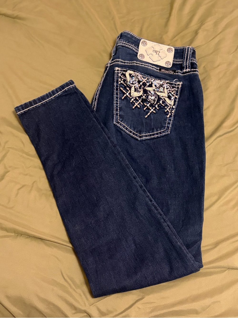 Miss Me Embellished Back Pocket Skinny Jeans - Dark Wash - Size 30